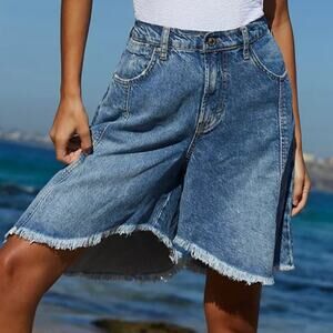 Free People We the Free Changing Tides Pull On Denim Slouchy Shorts Size S
